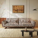 Vintage multicolor striped upholstered couch, comfy and spacious sofa for living room seating